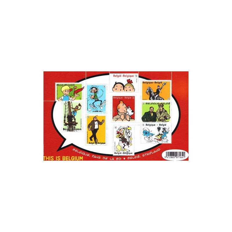 Belgique Pays de la BD - feuillet de 10 timbres BD Belgique Pays de la BD - feuillet de 10 timbres BD